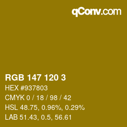 Color code: RGB 147 120 3 | qconv.com