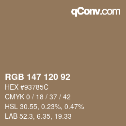 Color code: RGB 147 120 92 | qconv.com