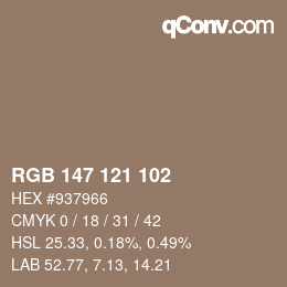 Color code: RGB 147 121 102 | qconv.com