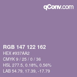 カラーコード: RGB 147 122 162 | qconv.com