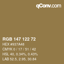 Código de color: RGB 147 122 72 | qconv.com