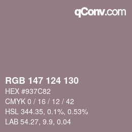 颜色代码: RGB 147 124 130 | qconv.com