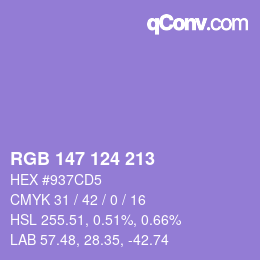 颜色代码: RGB 147 124 213 | qconv.com