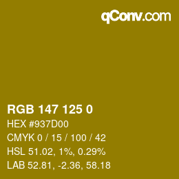 Color code: RGB 147 125 0 | qconv.com