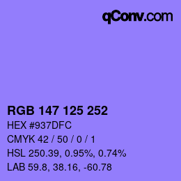 Farbcode: RGB 147 125 252 | qconv.com