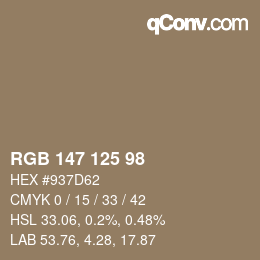 Color code: RGB 147 125 98 | qconv.com