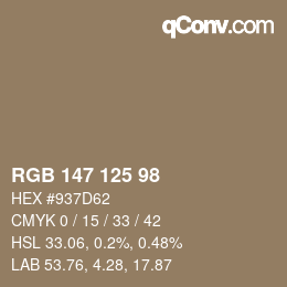 颜色代码: RGB 147 125 98 | qconv.com