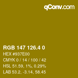 カラーコード: RGB 147 126.4 0 | qconv.com