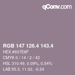 カラーコード: RGB 147 126.4 143.4 | qconv.com