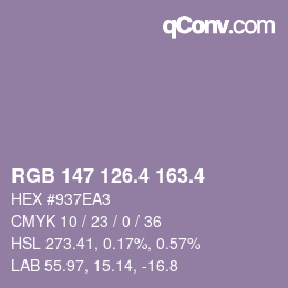 カラーコード: RGB 147 126.4 163.4 | qconv.com