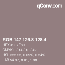 カラーコード: RGB 147 126.8 128.4 | qconv.com