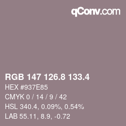 カラーコード: RGB 147 126.8 133.4 | qconv.com