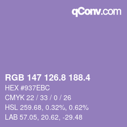 カラーコード: RGB 147 126.8 188.4 | qconv.com