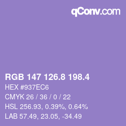 カラーコード: RGB 147 126.8 198.4 | qconv.com