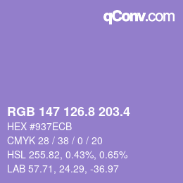 カラーコード: RGB 147 126.8 203.4 | qconv.com