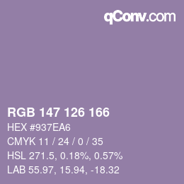Color code: RGB 147 126 166 | qconv.com