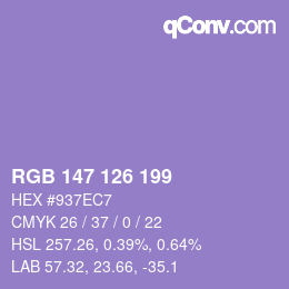 Color code: RGB 147 126 199 | qconv.com