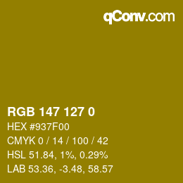 Color code: RGB 147 127 0 | qconv.com