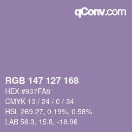 Color code: RGB 147 127 168 | qconv.com