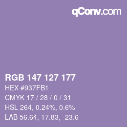 Código de color: RGB 147 127 177 | qconv.com
