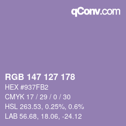カラーコード: RGB 147 127 178 | qconv.com