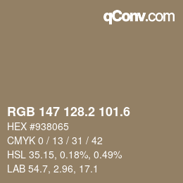 カラーコード: RGB 147 128.2 101.6 | qconv.com
