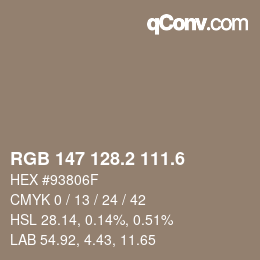 カラーコード: RGB 147 128.2 111.6 | qconv.com