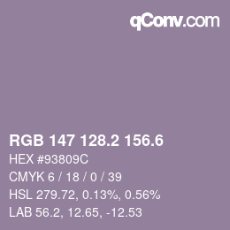 カラーコード: RGB 147 128.2 156.6 | qconv.com