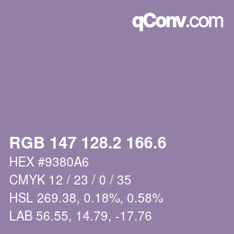カラーコード: RGB 147 128.2 166.6 | qconv.com