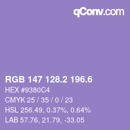 カラーコード: RGB 147 128.2 196.6 | qconv.com