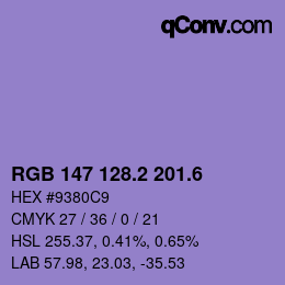 カラーコード: RGB 147 128.2 201.6 | qconv.com