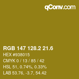 カラーコード: RGB 147 128.2 21.6 | qconv.com