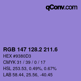 カラーコード: RGB 147 128.2 211.6 | qconv.com