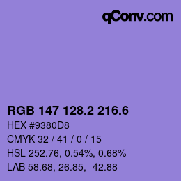 カラーコード: RGB 147 128.2 216.6 | qconv.com
