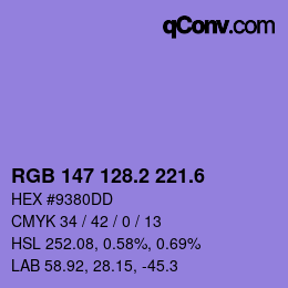 カラーコード: RGB 147 128.2 221.6 | qconv.com