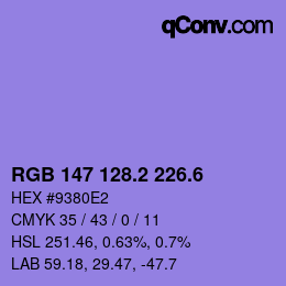 カラーコード: RGB 147 128.2 226.6 | qconv.com