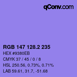 カラーコード: RGB 147 128.2 235 | qconv.com