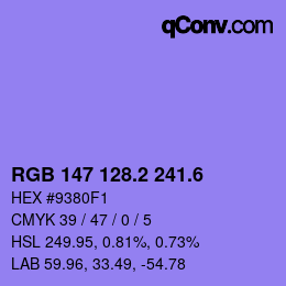 カラーコード: RGB 147 128.2 241.6 | qconv.com