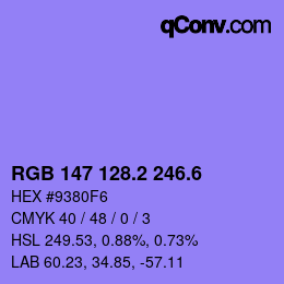 カラーコード: RGB 147 128.2 246.6 | qconv.com