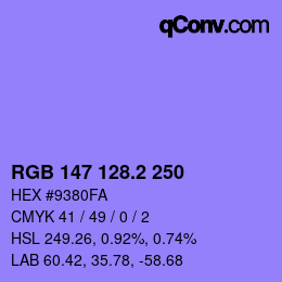 カラーコード: RGB 147 128.2 250 | qconv.com