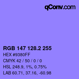 カラーコード: RGB 147 128.2 255 | qconv.com