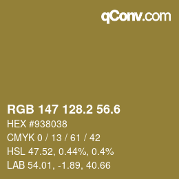 カラーコード: RGB 147 128.2 56.6 | qconv.com