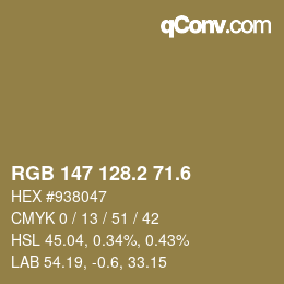 カラーコード: RGB 147 128.2 71.6 | qconv.com