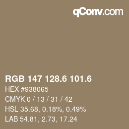 カラーコード: RGB 147 128.6 101.6 | qconv.com