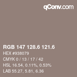 カラーコード: RGB 147 128.6 121.6 | qconv.com