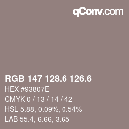 カラーコード: RGB 147 128.6 126.6 | qconv.com