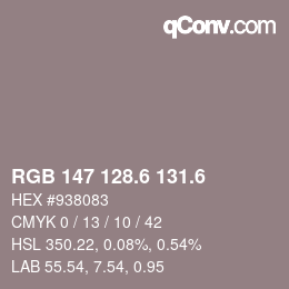 カラーコード: RGB 147 128.6 131.6 | qconv.com