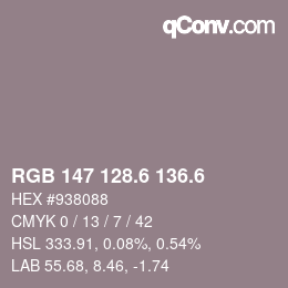 カラーコード: RGB 147 128.6 136.6 | qconv.com