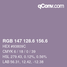 カラーコード: RGB 147 128.6 156.6 | qconv.com