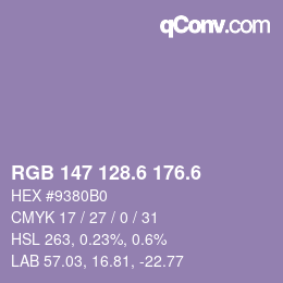 カラーコード: RGB 147 128.6 176.6 | qconv.com